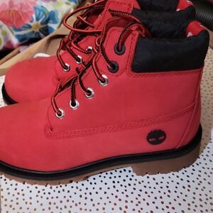 Timberland Red and Black High-Top Boots